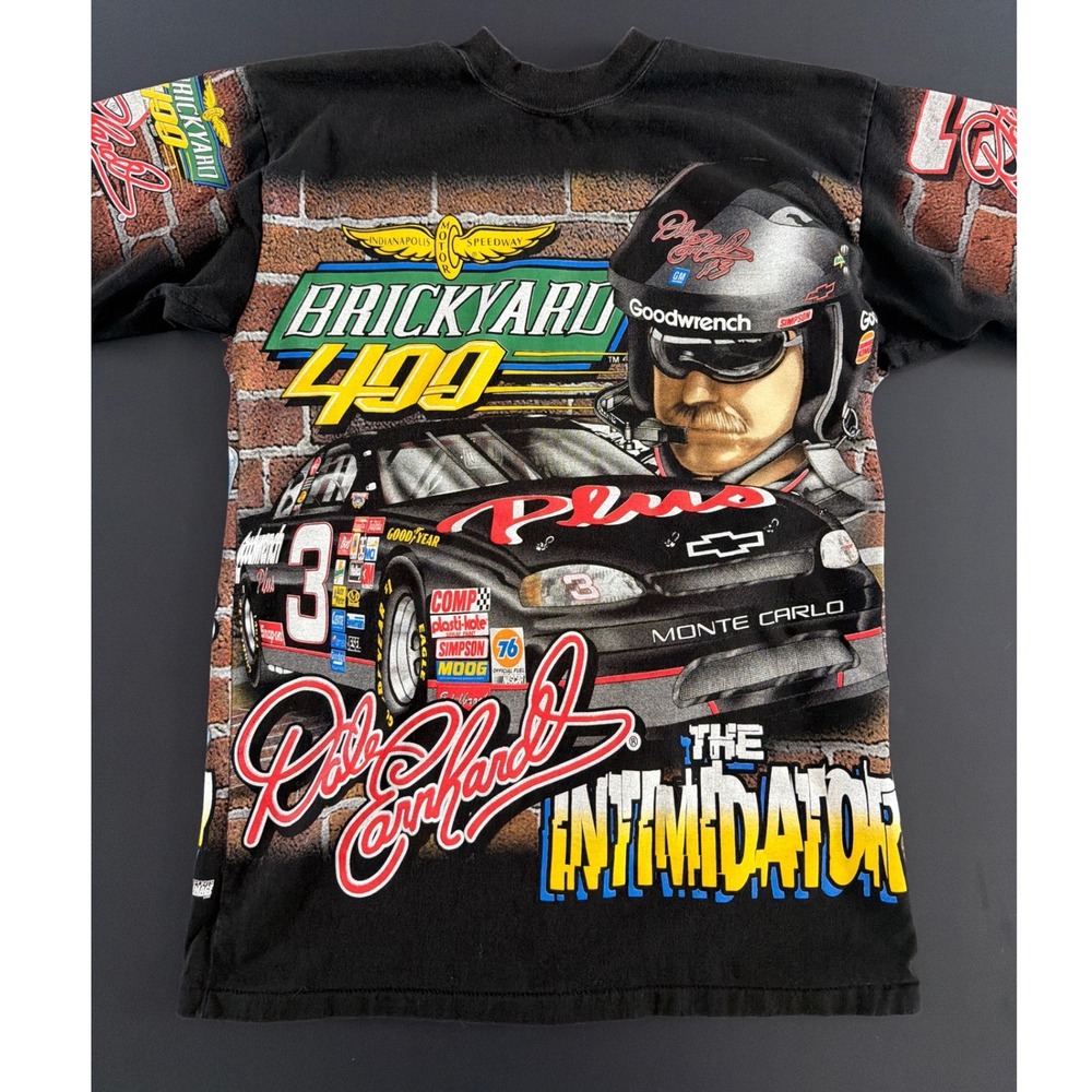 Vintage 1998 Dale Earnhardt Brickyard 400 T-Shirt Single Stitch AOP Mens Medium